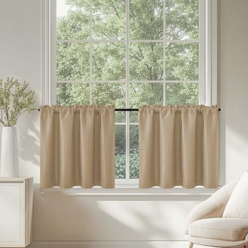 TOPICK Blickdicht Scheibengardinen Küche Braun Bistrogardine mit Tunnelzug...