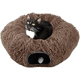 Picture of Cat Tunnel with Bed for Indoor Cats - 3FT Multifunctional Cat Tunnel Bed with Toys - Soft, Plush Peekaboo Cat Cave for Kittens, Cats, Ferrets, and Rabbits - Cat Products by PETMAKER (Brown)