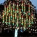 Dazzle Bright Red and Green Christmas Lights, 288 LED 11.8 Inch Meteor Shower Rain Lights with 8 Tubes, Waterproof Plug in Falling Rain Light Christmas Decorations for Xmas Bushes Tree Yard Party