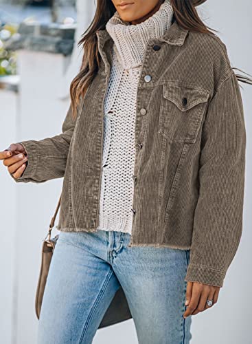 Dokotoo Womens Corduroy Jackets Button Down Long Sleeve Casual Shacket Coats Outwear3