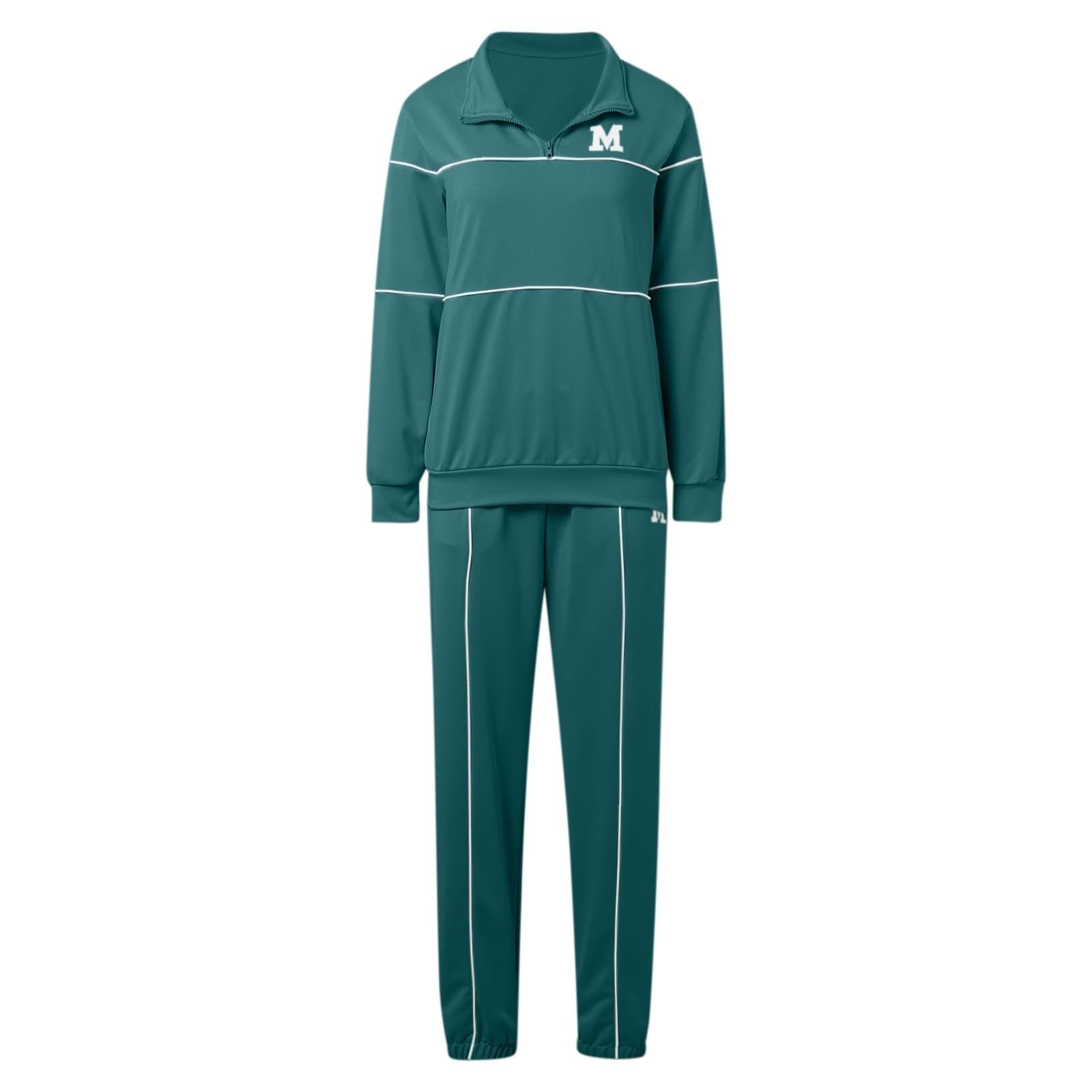 Generico Tuta Termica Donna Inverno,Felpa Casual Da Donna Con Stampe Sportive E Lettere Tinta Unita Per Il Tempo Libero In Due Pezzi Per Autunno E Inverno