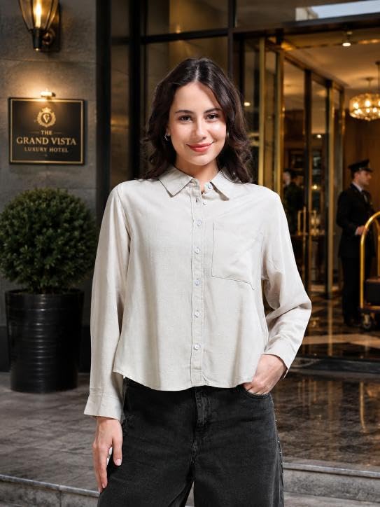 Image of Glam & Chique Women's Relaxed Fit Spread Collar Solid Casual Shirt S-2XL