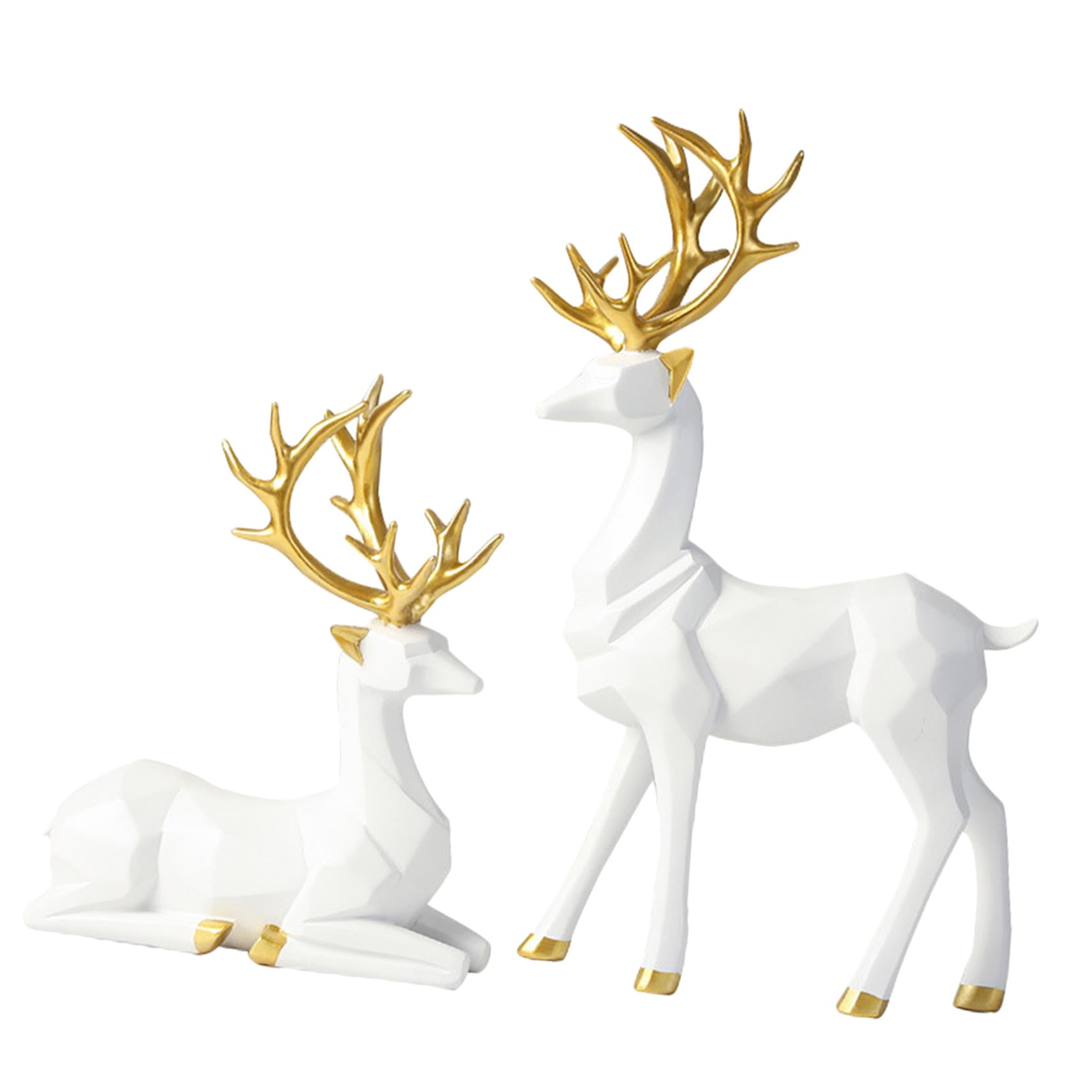 Décoration centre de table de salon : lot de 2 statues cerf et figurine renne