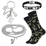 HIGHTERTON Saxophon-Geschenke für Männer, 4-teiliges Geschenkset für Saxophon-Liebhaber, Musik-Geschenk-Set mit Socken, Armband, Halskette, Schlüsselanhänger, Mehrfarbig, Einheitsgr��e