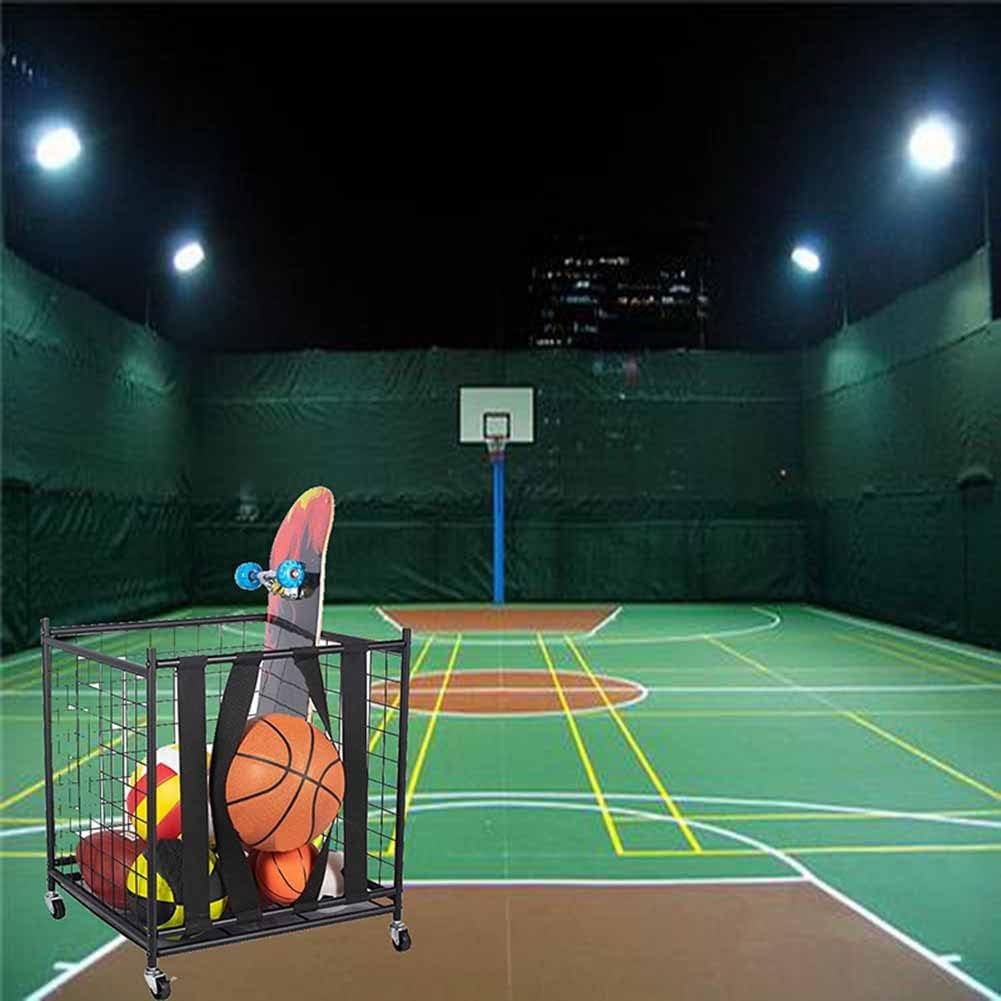 Rolling Sports Ball Storage Cart - Stackable Basketball & Football Organizer Rack, Durable Ball Cage for Efficient Storage (Black, Size: 50x48x107cm)