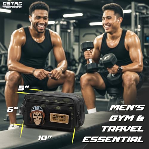 DBTAC Tactical Toiletry Bag w/Electronic Organizer Compartment | Dry/Wet Separate Hygiene Bag, Expanded Travel Dopp Kit Shaving Kit Travel shower Bag for Men (Black Camo)2