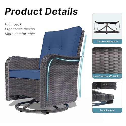 Kurapika 3 Pieces Patio Furniture Set Outdoor Swivel Gliders Rocker, Wicker Patio Bistro Set, Rattan Rocking Chair With Tempered Glass Side Table And Thickened Cushions thumb #2