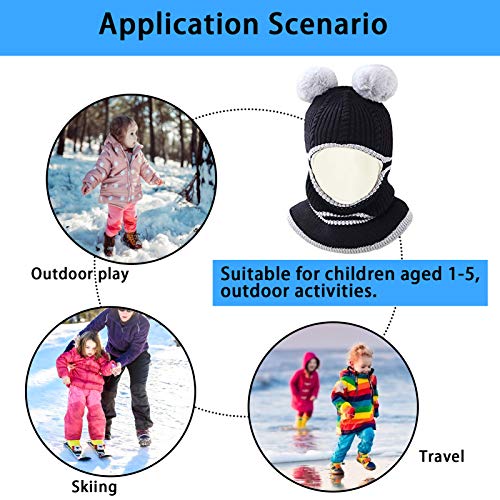 Kids Winter Hat Scarf Mitten Set, Unisex Infant Toddler Baby Kids Hat Scarf 1-4T (Black) - Thumbnail 7