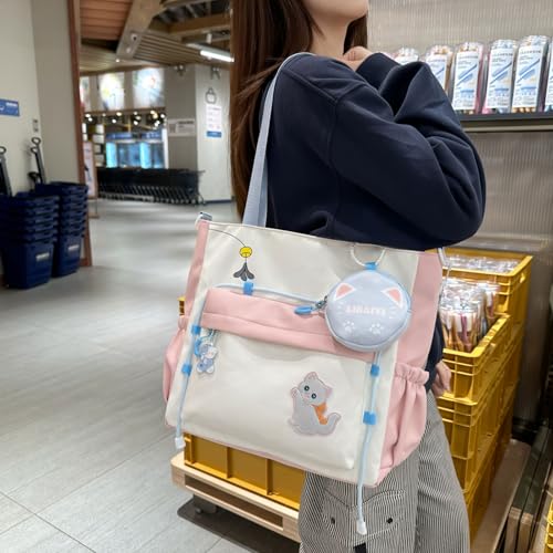 Kawaii Messenger Bag with Cute Accessories Nylon Casual Crossbody Hobo Tote Shoulder Bag Travel Daypacks2