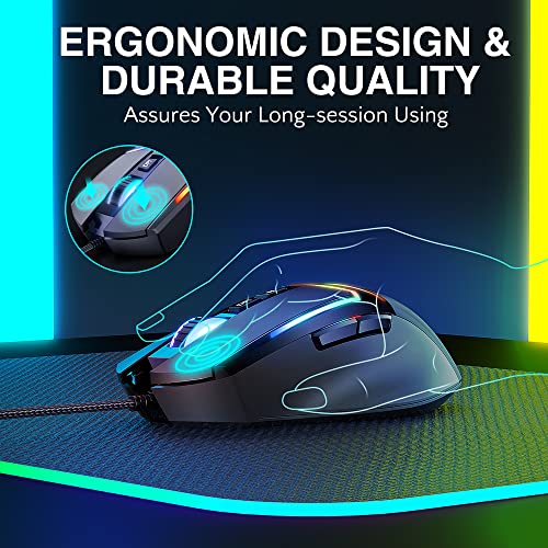 Bengoo Wired Gaming Mouse, Pc Computer Mice Usb Mouse With 6 Rgb Led Modes, High-Precision 6 Adjustable Dpi Up To 8000, 7 Programmable Buttons, Ergonomic Optical Mouse For Windows Pc Mac Laptop Gamer #TOP4