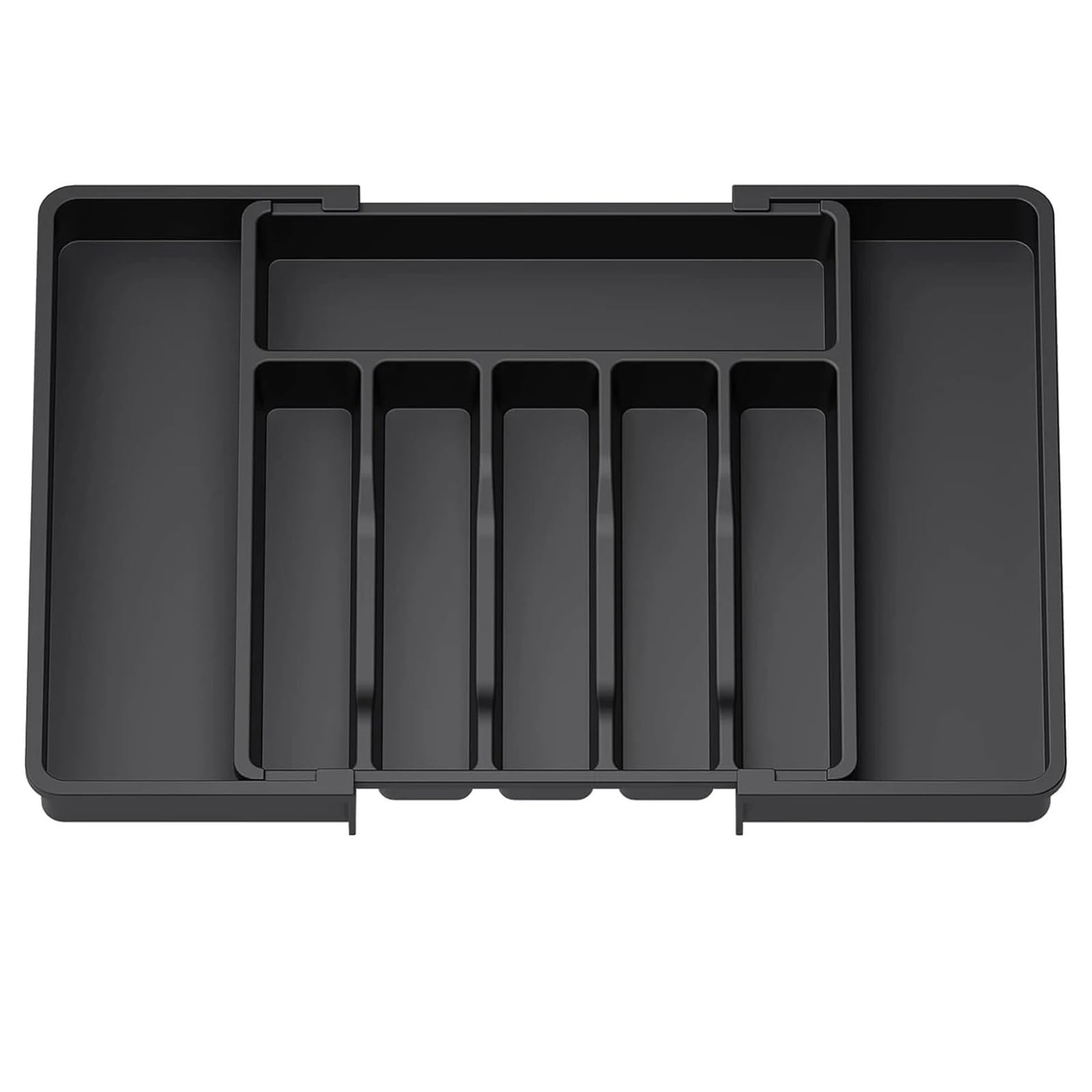 Regulowany organizer na sztućce, plastikowy, wielofunkcyjny organizer do szuflad na blat kuchenny (czarny)