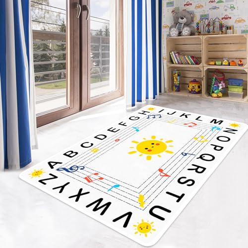 ZCVAcom Sun Alphabet Nursery Rug,3.5x5 Ft Washable Non-Slip Rug for Playroom Tent Castle,Soft Educational Rug Kids Carpet for Classroom Bedroom Kids Room Reading Nook Décor(Sun, 39