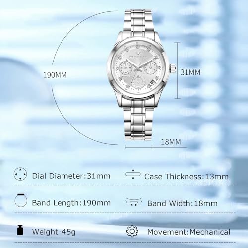 Rorios AA-AGQ003 Women'S Elegant Watch Ladies' Mechanical Wristwatch Minimalist Fashion Wrist Watch Automatic Stainless Steel Watch Self-Winding Luminous Watch White A thumb #4