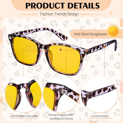 Image of Polarized Sunglasses for Women Men Night Vision Glasses Anti Glare | Yellow Anti Glare UV400 Lens, Lightweight Square Frame, for Day Night Use, Driving, Fishing, Cycling, Traveling