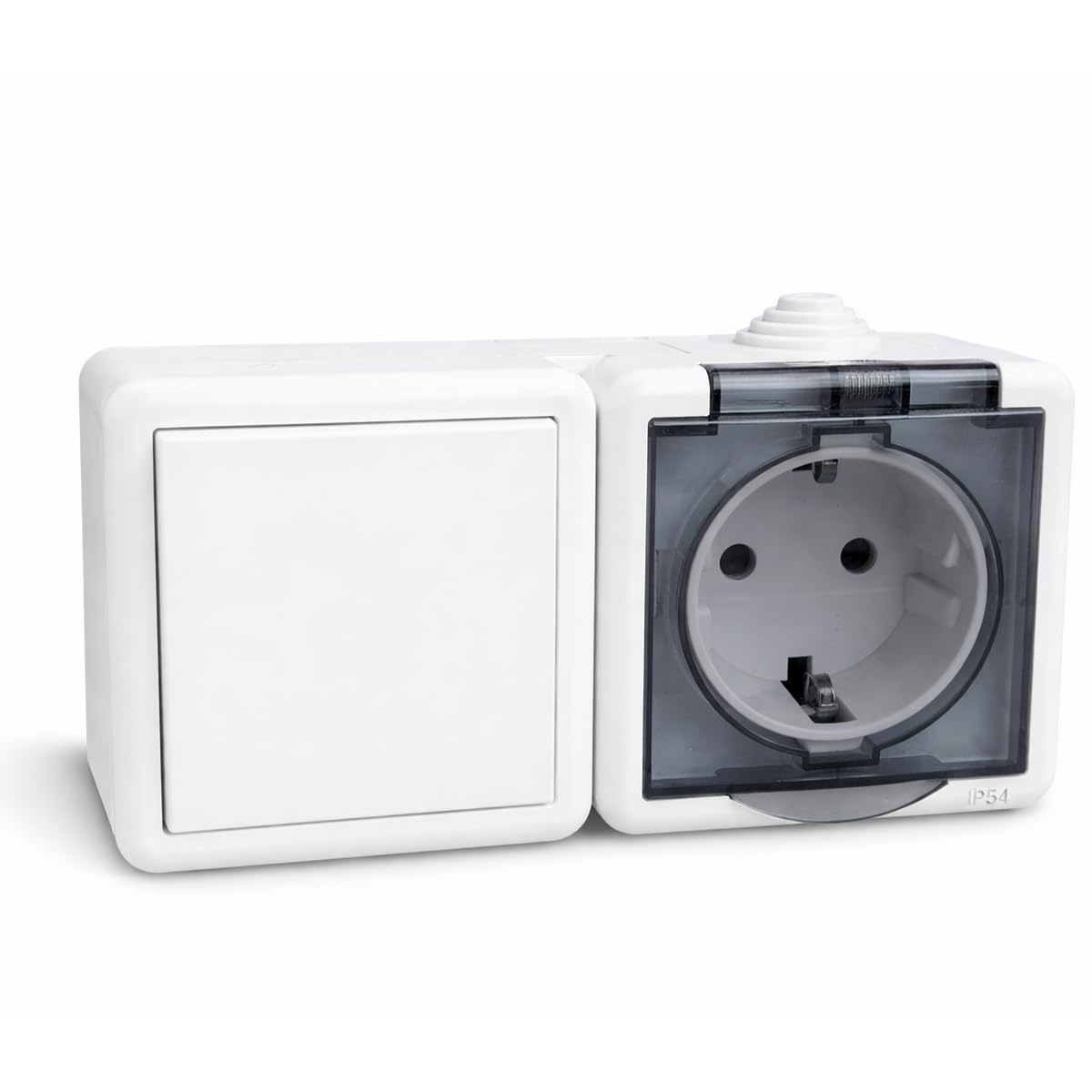 Schuko Waterproof Outdoor Socket Base with Switch and Surface Cover, IP54 Waterproof, 16 A 250 V, Waterproof Socket for Garden, Terrace and Indoor (White)