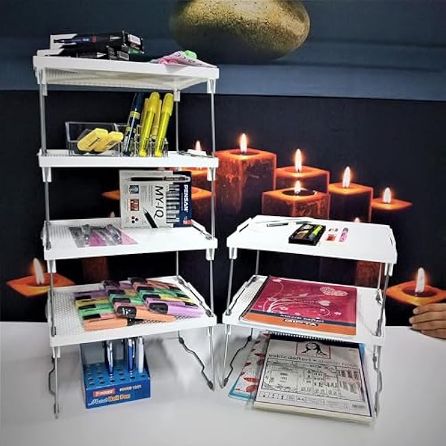 ums Kitchen Shelves Cabinet Organizer, Stackable Freezer Rack, Cupboard Box Organizer, Shelf Riser, Usable Storage Rack for Spice, Fridge Shelf Riser (12x11 inch), Pack of 2