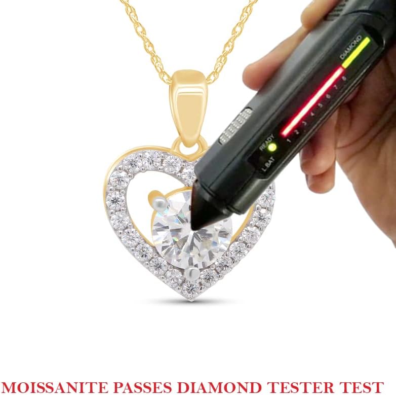 SAVEARTH DIAMONDS 1 1/4 ct. t.w Center 6.5MM Round Cut Lab Created Moissanite Diamond Halo Heart Pendant Necklace In 14K Gold Over Sterling Silver With 18" Chain (VVS1 Clarity, 1.25 Cttw) - Image 7