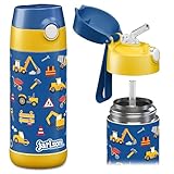 Jarlson® Borraccia Termica Bambini 350ml CHARLI [CON CANNUCCIA] - Bottiglia Acciaio Inox - Termos per Bambini e Bambine - Senza BPA - Ideale per Scuola, Sport e Viaggi (Cantiere, 350 ml)