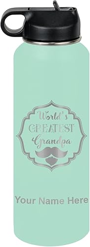 Miniatura 72 de LaserGram Botella de agua con tapa abatible de doble pared de 32 onzas con pajilla, grabado personalizado incluido (negro) Negro -,verde (camo