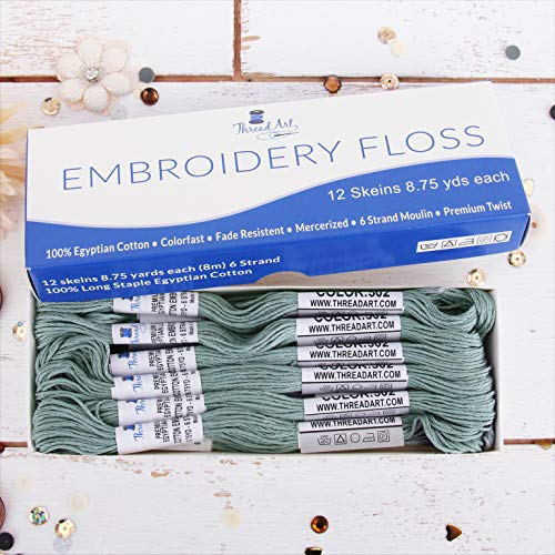 Image of 12 Skeins ThreadArt Cotton Embroidery Floss, Antique Grey | Long fiber cotton embroidery floss for cross stitch, hand embroidery and bracelets. Six-strand floss separates easily.