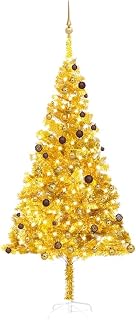 Artificial Pre-lit Christmas Tree with Ball Set, Gold, 94.5" PET Material, Stable Steel Stand, 300 LED Lights, Festive Holiday Decor, Easy Assembly