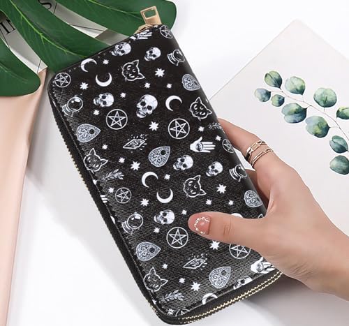 Halloween Skull Wallets for Women Large Capacity 2 Zipper Around Gothic Wallet Ladies Goth Purse Credit Card Holder (Skull)2