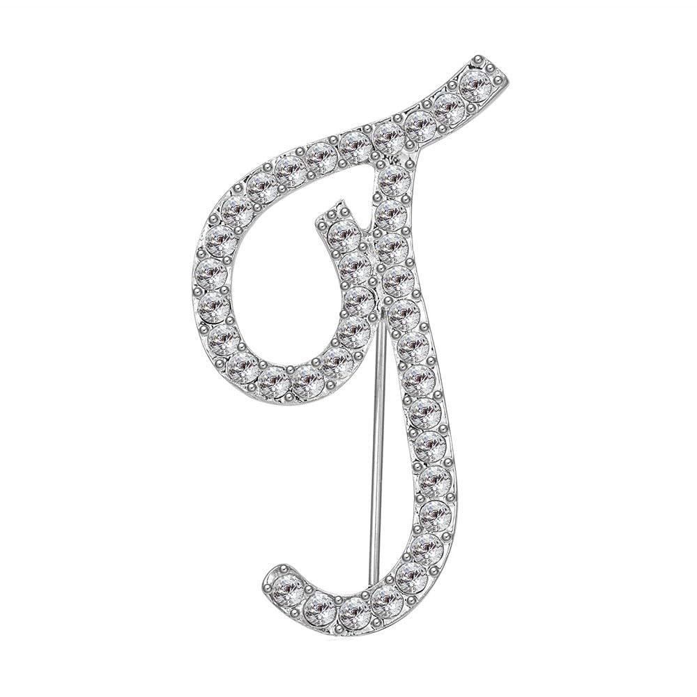 Silver Initial Letter Brooch Pin Rhinestone 26 Letter Lapel Pin Crystal A-Z Initial Aphabet Badges for Women Men Suit Coat Decors Charm Initial