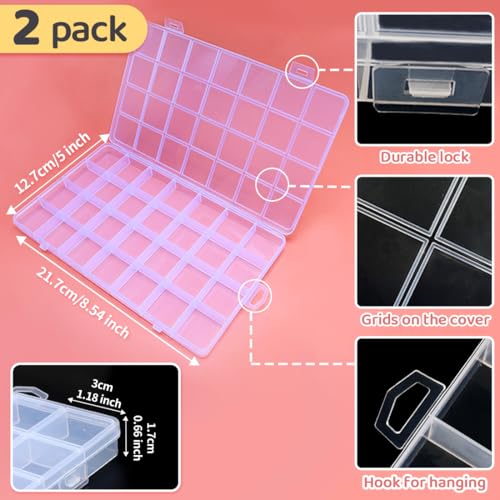 Image of IOOLEEM 28 Grids Plastic Bead Organizer Box, Organizer Container Storage Box, Dividers for bead arts and crafts.(2 Pack)