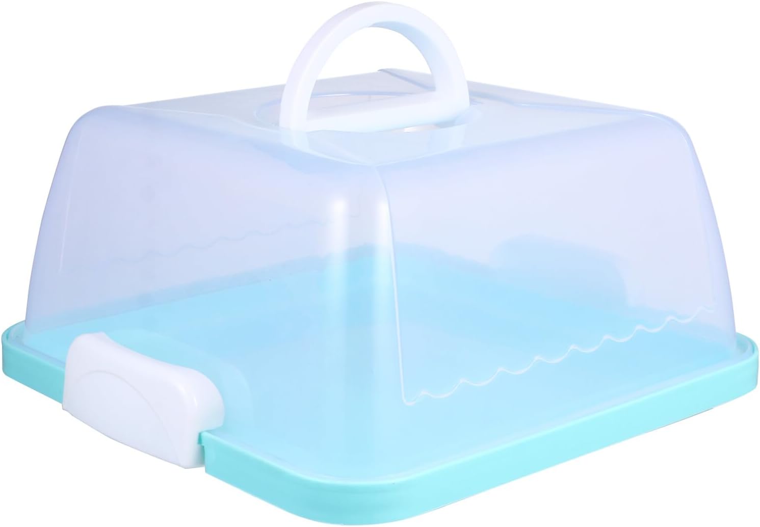 GANAZONO Portable Thickened Plastic Cake Box with Handle, Birthday Dessert Storage Carrier with Lid, Rectangular Blue Cake Organizer for Travel and Party