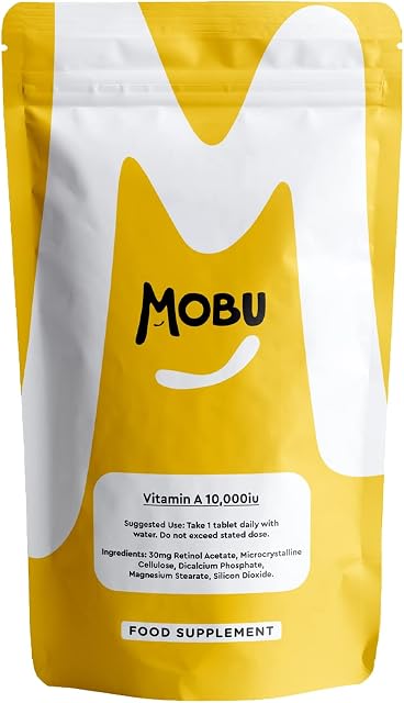 Vitamin A 10,000IU Retinol 120 Tablets  Healthy Skin, Vision Support & Immune System  High Strength  Vegan  Letterbox Friendly  MOBU UK