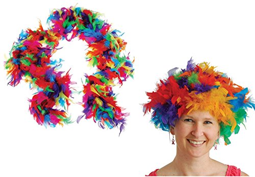 USToy 2 Piece Rainbow Feather Boa & Rainbow Feather Costume Wig Bundle