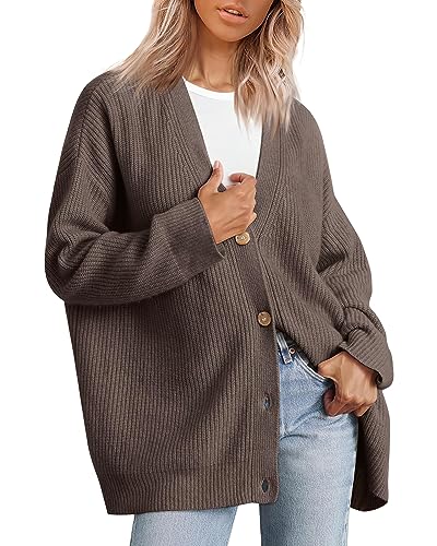 Image of ebossy Women's Open Front Knit Cardigan Casual Long Sleeve Oversized Button Lightweight Sweater Outwear