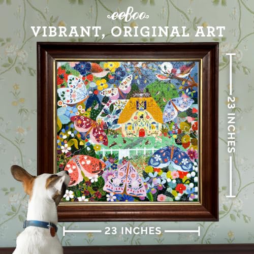 Image of eeBoo 1000 Piece Puzzle - Cottage at Dusk Jigsaw Puzzle for Adults, Square 23 inch x 23 inch Made with Recycled Board & Vegetable-Based Ink