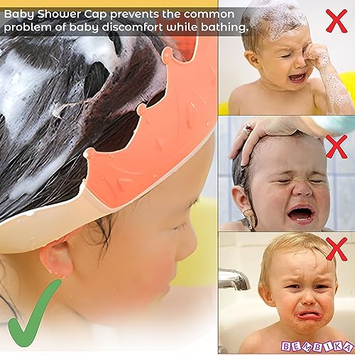 Image of Bembika Baby Shower Cap for Washing Hair, Soft Bathing Baby Shower Cap for Eye Protection and Hair Wash Adjustable Reusable, Waterproof, and Comfortable for Babies � (Crown Coral)