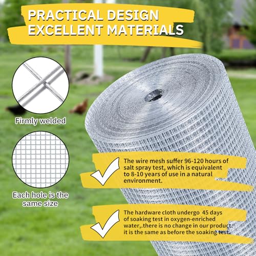 Hardware Cloth,1/2inch 48inx100ft 19 Gauge,Double-Layer Hot-Dip Galvanizing After Welding,Chicken Wire Fence Wire Mesh Fence Poultry Netting Garden Fence Tree Guard Rolls Chicken Coop Accessories