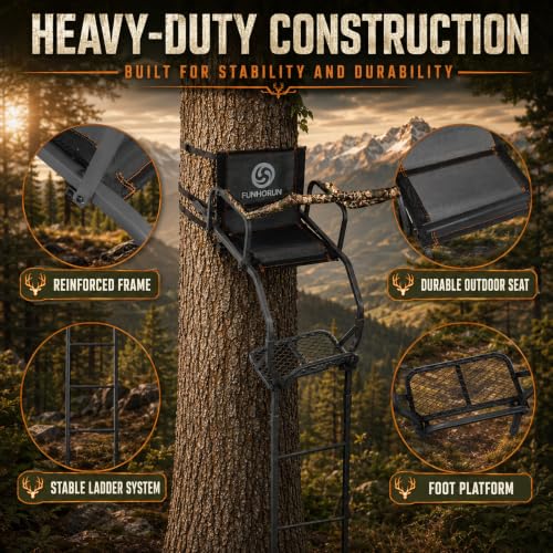 Image of FUNHORUN Ladder Tree Stand for Deer Hunting, 15FT Treestand with Seat