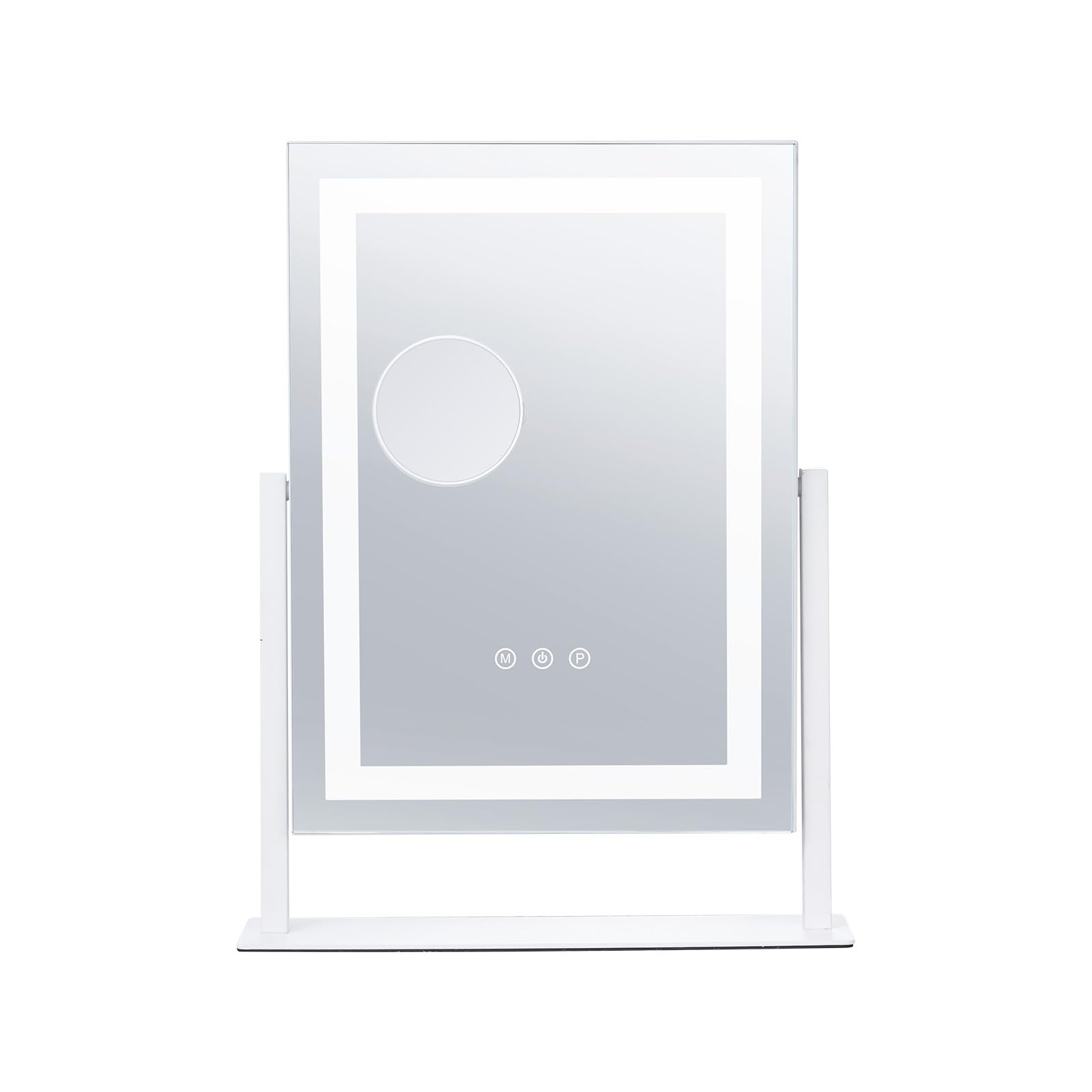 VEVOR Specchio per Trucco Illuminato con Lampadine LED Specchio per Trucco 3 Modalità di Illuminazione a Colori con Specchio Ingranditore 5X Rimovibile Controllo a Tocco Rotazione a 360°, 406x296mm