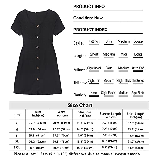 Amzbarley Vestido feminino casual de manga curta de manga curta com botão vestido swing Tamanho M Pr