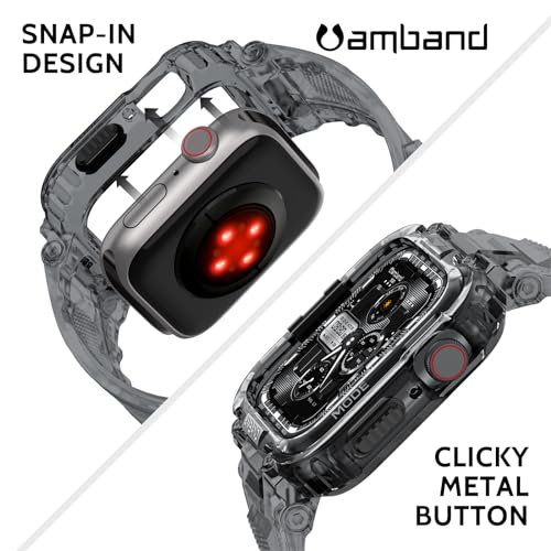 Image of amBand Bands Compatible with Apple Watch 9 /8 /7 45mm, M1 Sport Series Rugged Case with TPU Strap Military Protective Tough Cover Bumper for iWatch SE3 /SE2 /SE /6 /5 /4 /3 44mm 42mm Men Crystal Black