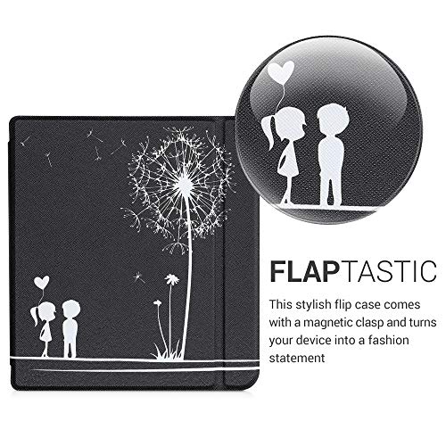 kwmobile hoes compatibel met Kobo Libra H2O - Case voor e-reader in wit/zwart - Paardenbloemen Liefde - Image 3