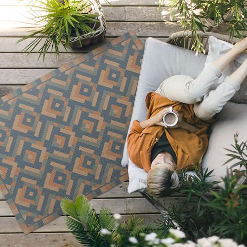 Tapis d'extérieur étanche et tapis de jardin rectangle géométrie aztèque