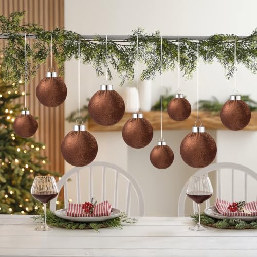 Velvet Christmas Ball Ornaments - 30pcs Flocked Christmas Ornaments Set Shatterproof Classic Hanging Xmas Tree Decorations with Rope for Wreath Holiday Home Decor (Brown) - image 6