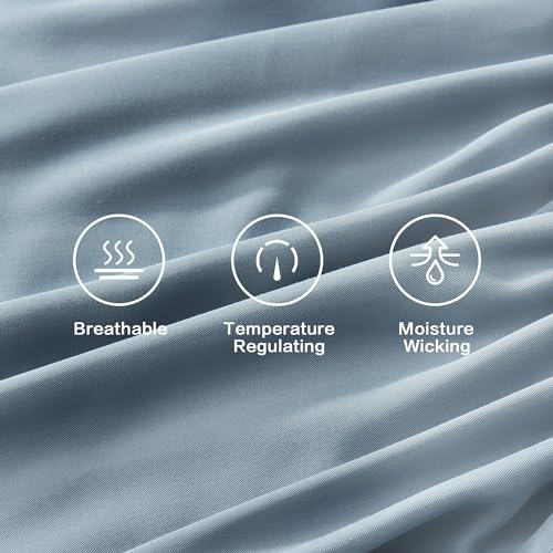 Image of Andency Grayish Blue Queen Sheets Set 100% Viscose Derived from Bamboo | Cooling Summer Sheets, Deep Pocket Up to 16 inch, Silky Soft Hotel Luxury Breathable Bedding Sheets & Pillowcases