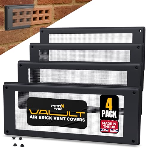 Pest-X Pro Vault Air Brick Covers 254mm x 102mm (4 Pack) - Rodent Control Vent Covers Exterior - Air Brick Pest Guard - Vent Cover for Walls Outside - Stops Mice and Pests - Grey