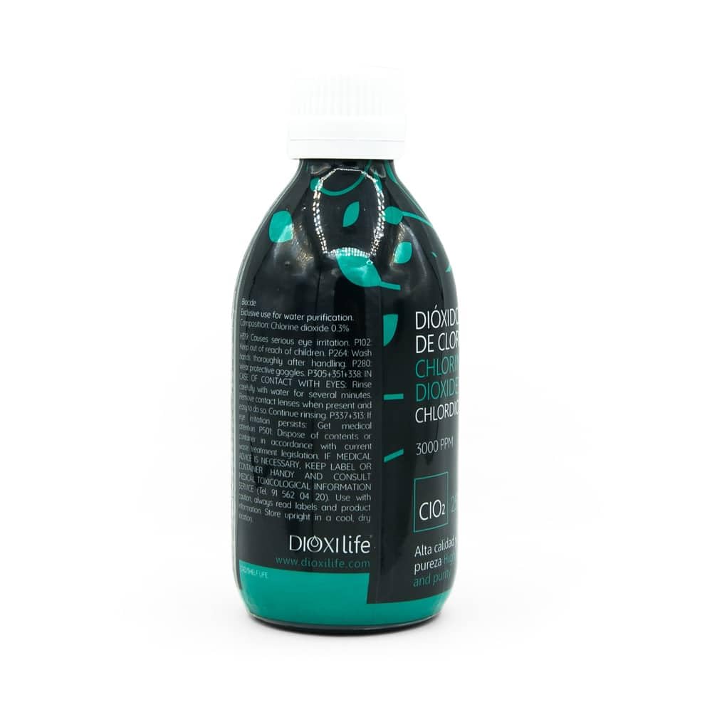 Dióxido de Cloro 250 ml Dioxilife, Botella de Vidrio Negro