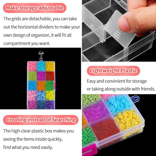 Image of IOOLEEM 15 Grids Plastic Bead Organizer Box, Multi-color Organizer Container Storage Box, Adjustable Dividers for bead arts and crafts.(4 Pack)