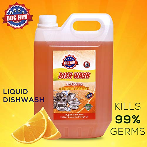 Image of Dishwash Liquid Gel Orange, With Orange Fragrance, 5 Litres Economy Pack, Hygienically Cleans Hidden Grease and Tough oil For All Utensils, (Pack of 2)