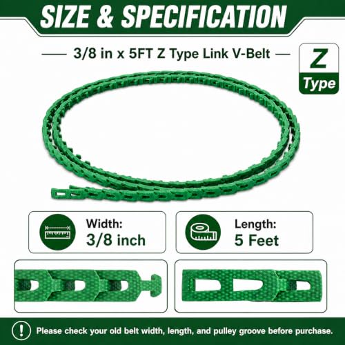 Image of 5FT Power Twist V Belt 3 /8-inch x 5 Feet Z Type, Industrial Rubber Adjustable Link Drive V-Belts for Lathes, Drill Press, Table Saws, Tractor Starter,3L Profile Green