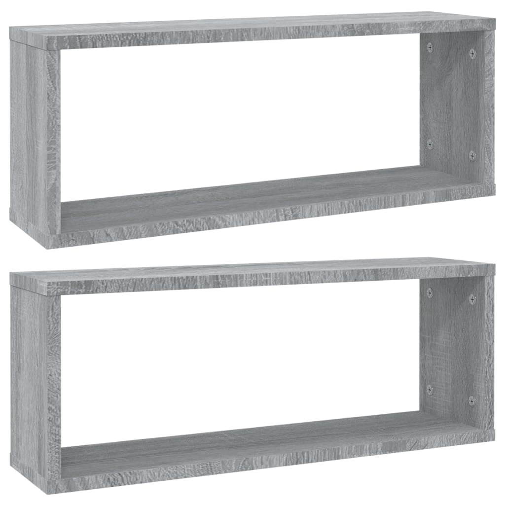 Vidaxl Sonoma Grey Grey Sonoma Wall Cube Shelves – Engineered Wood, Wall-Mounted Scandinavian Style Display And Storage Units - Set Of 2