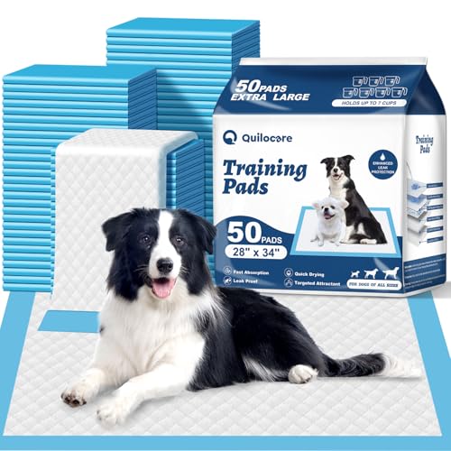 Image of 50 Count 28 inch x 34 inch XL Disposable Dog Pee Pads, Super Absorbent Leakproof Quick Drying Puppy Pee Pads for Dogs, Extra Large Disposable Dog Training Pads